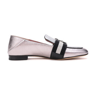 BALLY 巴利 女士银色黑白条纹皮质休闲便鞋 MALINDA TSP E 39 3/36码