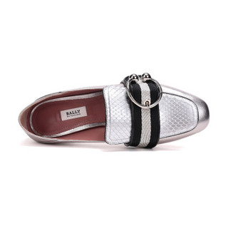 BALLY 巴利 女士银色黑白条纹皮质休闲便鞋 MALINDA TSP E 39 3/36码
