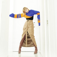 Chris by Christopher BU 卜柯文品牌 冬款 女装羊毛毛衣 几何图案 超短款 拼色 JDesigner 拼色 M