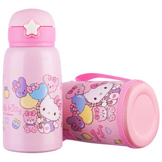 凯蒂猫（Hello Kitty）儿童保温杯带吸管男女学生水杯子304不锈钢水壶粉色550ml带杯套