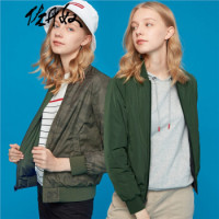 佐丹奴（Giordano） 短外套 短款外套女春秋女双面穿棒球领宽松飞行员夹克衫05379678  绿/绿大码