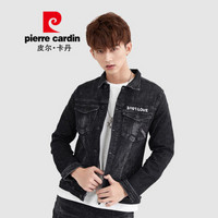 皮尔卡丹 pierre cardin 夹克男2019秋冬新款潮流印花猫须弹力舒适牛仔长袖外套EPXD8108 黑色 2XL码