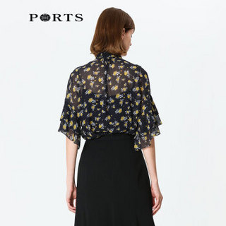 PORTS宝姿2019秋冬新品女装甜美层叠中袖印花衬衫ALN9B011EPP014 NAVY PRINT 8