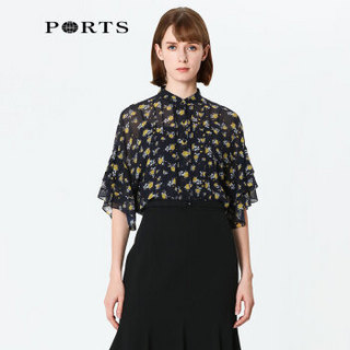 PORTS宝姿2019秋冬新品女装甜美层叠中袖印花衬衫ALN9B011EPP014 NAVY PRINT 8