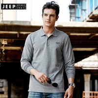 吉普（JEEP）长袖POLO衫T恤男2019秋季新品翻领纯色棉质男士男装FSMS1327 灰色 3XL