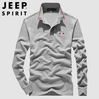 吉普 JEEP 男衬衫2019秋冬季新品男士商务休闲翻领纯色透气POLO衫中青年时尚正装上衣  RSC96031 灰色 L