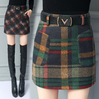 AUDDE 2019秋冬季新款女装新品半身裙女一步裙毛呢格子a字大码短裙包臀胖mm HZD9-889 绿色 3XL