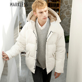 MARKLESS 羽绒服男90%白鸭绒羽绒服加厚连帽保暖外套青年YRA8304M白色XL/XXL