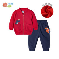 贝贝怡男女童秋冬装套装2019新款宝宝洋气卡通外套休闲长裤2件套 红色 12个月/身高80cm