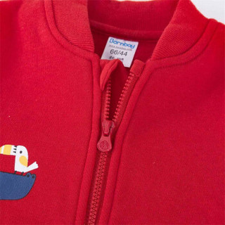 贝贝怡男女童秋冬装套装2019新款宝宝洋气卡通外套休闲长裤2件套 红色 12个月/身高80cm