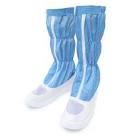 谋福 161防静电高筒靴无尘室长筒洁净鞋工作鞋男女款车间工厂洁净靴高筒鞋(PU长筒透气网蓝色条纹37码 )