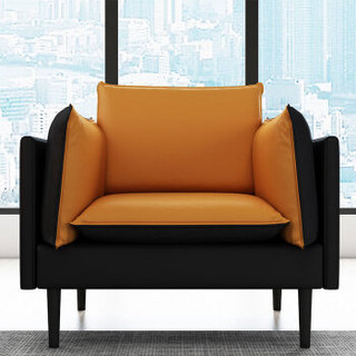 隆旭办公沙发北欧真皮沙发茶几组合简约现代会客商务接待室沙发 牛皮 黑色+橙色 单人位（双面使用）