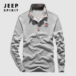 吉普JEEP 长袖T恤男POLO衫2019秋季新品翻领纯色棉质男士男装上衣RSC96036 灰色 L