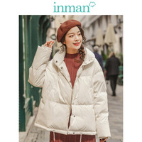 茵曼（INMAN）2019冬装新款纯色时尚短款宽松版型百搭保暖包领羽绒服女 18941|22108 白色 M