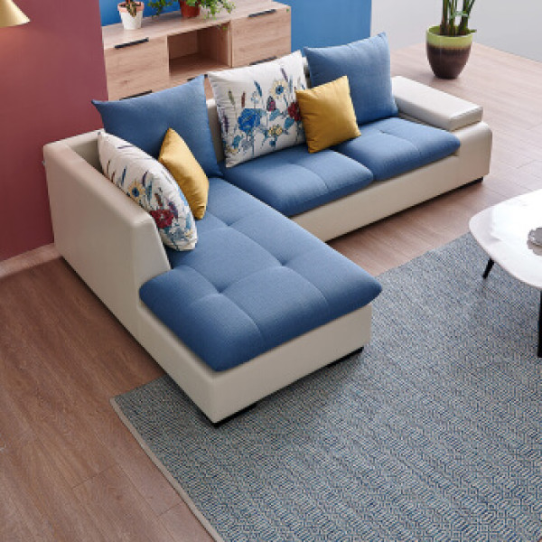 沙发现代简约客厅整装贵妃沙发小户型皮布艺沙发102256 蓝色沙发正向