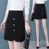 AUDDE 2019秋冬季新款女装新品毛呢格子半身裙女不规则包臀a字裙百搭显瘦呢子短裙 HZ2022-1708 黑色 XL