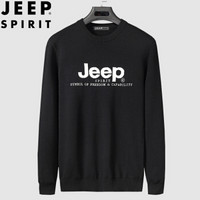 吉普 JEEP 毛衣男2019秋季新款棉针织衫圆领长袖体恤青年纯色套头打底衫男装上衣 HS1914 黑色 M