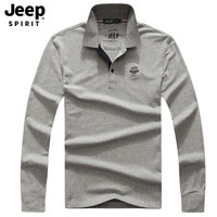 Jeep 吉普 POLO衫男长袖男士商务t恤休闲春秋翻领棉质男装上衣 灰色 2XL
