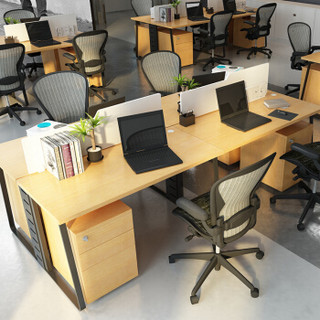 好事达易美职员办公桌 1.4米单人工位D款胡桃色+黑色DHH04