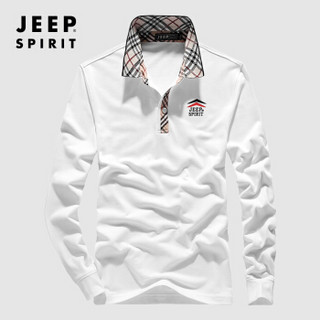 吉普JEEP 长袖T恤男POLO衫2019秋季新品翻领纯色棉质男士男装上衣RSC96036 白色 XL