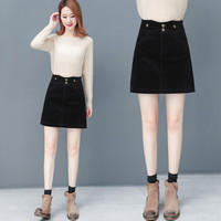 丽乔 半身裙女显瘦靴裙秋冬季2019新款女装灯芯绒复古性感条绒a字一步包臀裙 HZDF11-975 黑色 XL