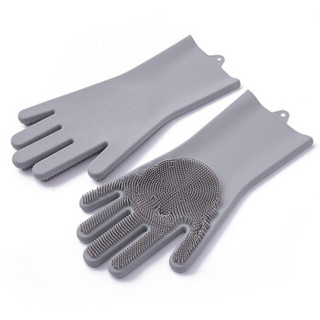 御良材 硅胶洗碗手套一双装 厨房刷碗神器 多功能耐用防水手套 家务清洁手套(灰) YG-ST-1SH
