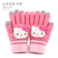 凯蒂猫 Hello Kitty儿童手套冬针织保暖全指女童学生可爱小孩幼儿宝宝毛线五指 D17023中粉 均码/适合5-10岁