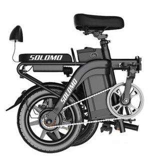 索罗门（SOLOMO）T6  新国标锂电电动自行车成人折叠电动代步车男女通用电瓶车助力续航80公里 黑色