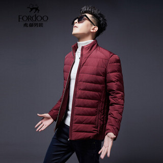 虎都（FORDOO）羽绒服男 2019冬季新款男装时尚立领加厚保暖中年男士羽绒服 58880501 酒红 165