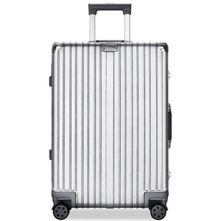 七匹狼铝框拉杆箱20英寸行李箱男女万向轮旅行箱登机箱密码箱子 银色拉丝QPL820126-B20