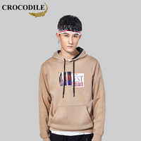 鳄鱼恤（CROCODILE）加绒卫衣 男士2019秋冬时尚潮流青春流行连帽卫衣 A037-KL1305 卡其色 2XL