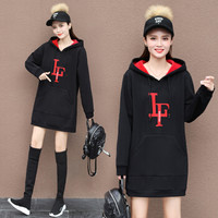 AUDDE 2019冬季新款女装新品卫衣女休闲厚外套加厚加绒连帽中长款宽松上衣 HZ1048-5018 黑色 XXL