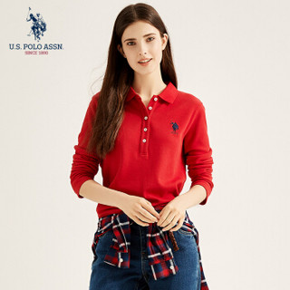 U.S. POLO ASSN. polo衫女长袖春秋季纯棉长袖T恤翻领体恤2019新款5293205092 红色 XS