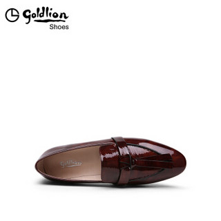 金利来（goldlion）女鞋粗低跟漆皮深口工作单乐福鞋62993009886P-酒红-37码