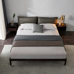 QuanU 全友 家居 床意式水曲柳實木床臥室軟靠床成套家具組合床大床125101 加長床（帶皮軟包）+床頭柜