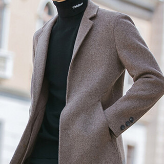 北极绒（Bejirong）毛呢大衣男 2019冬季新款男士羊毛呢韩版青年中长款呢子外套 QT6013-18705 棕驼 XL