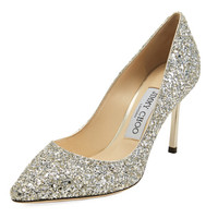 JIMMY CHOO 周仰杰 女士ROMY 85系列香槟色闪光织物尖头高跟鞋 ROMY 85 CGF 194 CHAMPAGNE 37