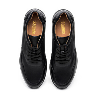 莱尔斯丹 时尚休闲运动圆头系带平底男款板鞋LS AMM88202 黑色 42