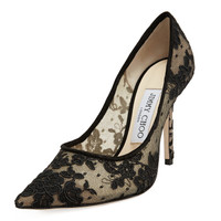 JIMMY CHOO 周仰杰 女士LOVE 100系列黑色织物绣花高跟鞋 LOVE 100 ORE 247 BLACK 35