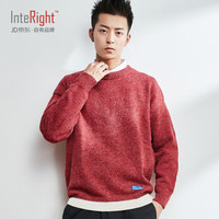 INTERIGHT 毛衣男秋冬新款圆领套头针织衫舒适保暖打底衫韩版潮流提花线衣外套 1828 红色 2XL