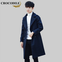 鳄鱼恤（CROCODILE）毛呢大衣 男士2019冬季韩版时尚潮流休闲中长款呢子大衣外套 B309-F28 薄款藏青色 M