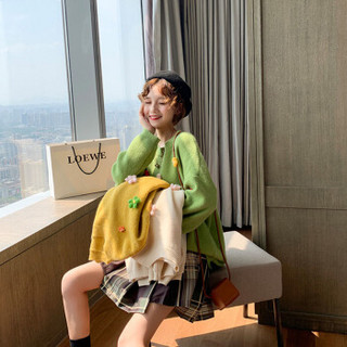 薇图（vitto）女装 2019新款慵懒风宽松套头毛衣韩版学院风针织衫SWml068VT 绿色 均码