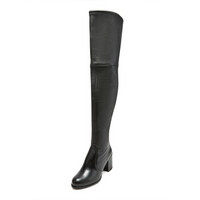 STUART WEITZMAN 斯图尔特·韦茨曼 女士黑色羊皮粗跟过膝长靴  TIELAND BLACK STR NAPPA 36.5