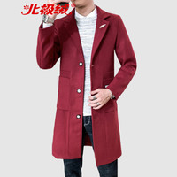北极绒(Bejirong)风衣外套男 2019秋冬季青年中长款风衣英伦秋冬修身毛呢大衣 B345-F56 红色 4XL