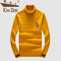 金盾（KIN DON）羊毛衫 男2019冬季新款休闲百搭加厚保暖高领胸口刺绣印花打底衫 D251-8853 黄色 L