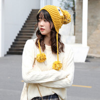 朗悦 帽子女秋冬新款韩版毛线帽保暖护耳针织帽女士骑车加绒加厚帽 LPMZ19T303 黄色