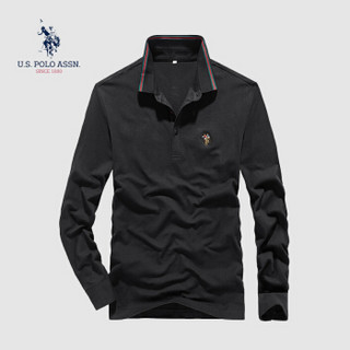 U.S. POLO ASSN.POLO衫男长袖t恤2019秋季新款纯色棉翻领商务休闲上衣男体恤 6193106078 黑色 2XL(54)