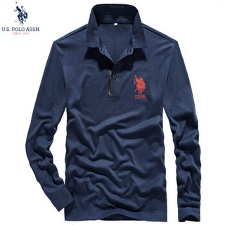 U.S. POLO ASSN.POLO衫男2019秋季新品男士商务休闲翻领纯色棉质修身百搭体恤 6193105081 藏青 M(48)