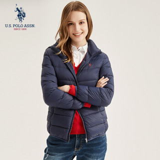 U.S. POLO ASSN. 冬季新款羽绒服女短款连帽白鸭绒保暖防水冬外套5293217052 藏青 L