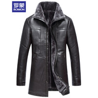 罗蒙（ROMON）仿皮皮衣男 2019冬季新款加绒加厚商务休闲男士修身皮夹克外套男9JK946500 咸菜 3XL